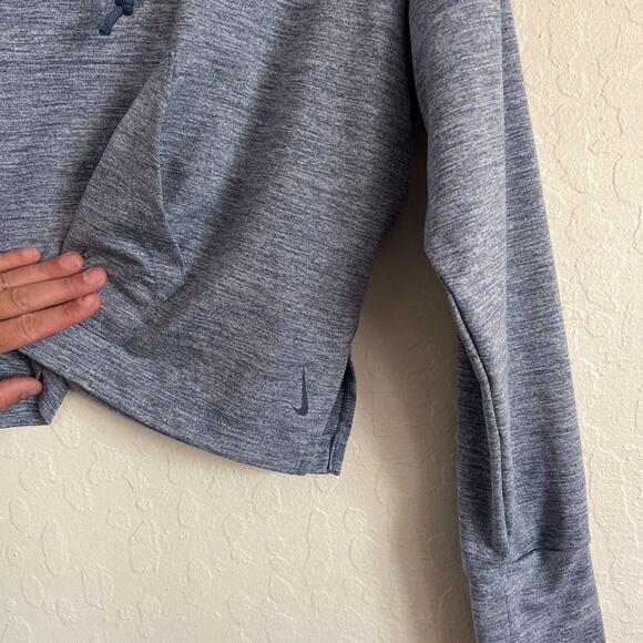 Nike Women's Yoga Jersey Crop Hoodie Sweatshirt size Large Heathered Blue Active - Picture 8 of 12